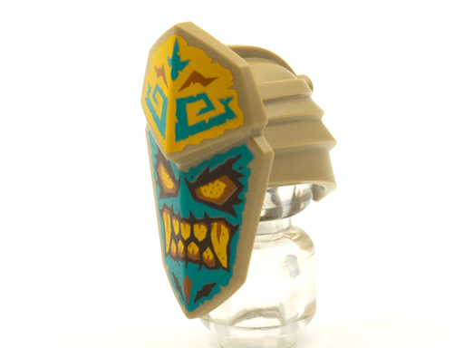 [P 69565pb01 (Dark Tan)] Minifigure, Headgear Islander Mask Dark Turquoise Face, Bright Light Orange Eyes and Teeth Pattern