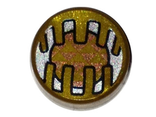 [P 98138pb009 (Pearl Gold)] Tile, Round 1 x 1 with Copper and Silver SW TT-8L/Y7 Gatekeeper Droid Electronic Eye Pattern