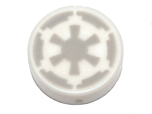 [P 98138pb086 (White)] Tile, Round 1 x 1 with Light Bluish Gray SW Imperial Logo Pattern