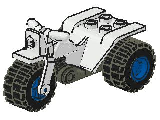 [P 30187c03 (White)] Tricycle with Dark Gray Chassis and Blue Wheels - Notched Holes on Rear Wheels