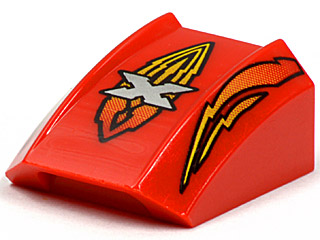[P 30602pb002 (Red)] Slope, Curved 2 x 2 Lip with Island Xtreme Stunts Logo and Flames Pattern