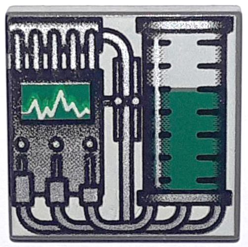 [P 3068pb0019 (Dark Gray)] Tile 2 x 2 with Graduated Cylinder and Graph, Green Pattern