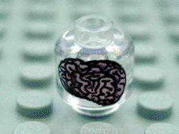 [P 3626px150 (Trans-Clear)] Minifigure, Head without Face with Purple Brain Pattern