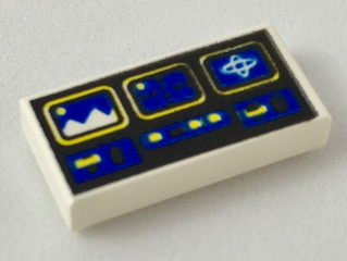 [P 3069p61 (White)] Tile 1 x 2 with Blue and Yellow Controls on Black Background Pattern