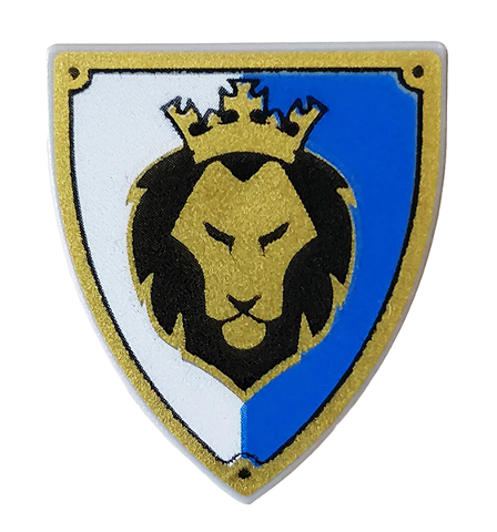 [P 3846pb036 (Light Bluish Gray)] Minifigure, Shield Triangular Short with Black and Gold Lion Head with Crown on Blue and White Background Pattern