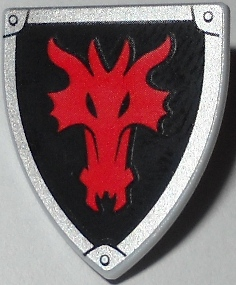 [P 3846pb035 (Light Bluish Gray)] Minifigure, Shield Triangular Short with Red Dragon Head on Black Background Pattern