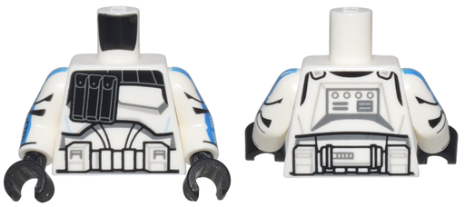 [P 973pb5455c01 (White)] Torso SW Armor Captain Rex, Black Pouches and Detailed Belt Pattern (Clone Wars) / White Arms with Armor Panels, Worn Blue Stripes, and Tally Marks Pattern / Black Hands