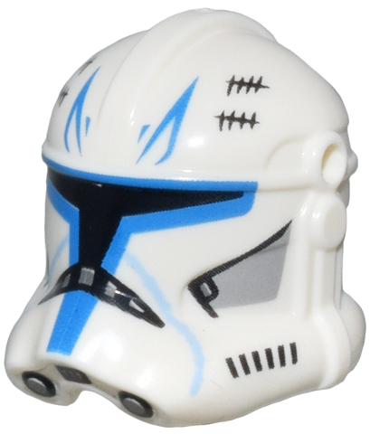 [P 2019pb09 (White)] Minifigure, Headgear Helmet SW Clone Trooper (Phase 2) with Holes with Black Visor and Tally, and Captain Rex Blue Markings Pattern