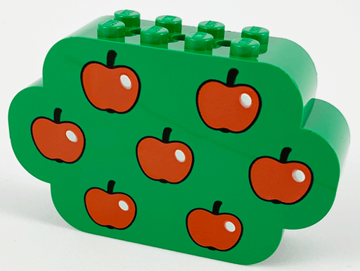 [P 6214px2 (Green)] Slope, Curved 8 x 2 x 4 Triple with 8 Studs with Red Apples Pattern