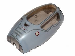 [P 50986pb005 (Trans-Black)] Windscreen 10 x 6 x 3 Bubble Canopy Double Tapered with Light Bluish Gray Jedi Starfighter, Handle and Two Red Triangles on Top Pattern