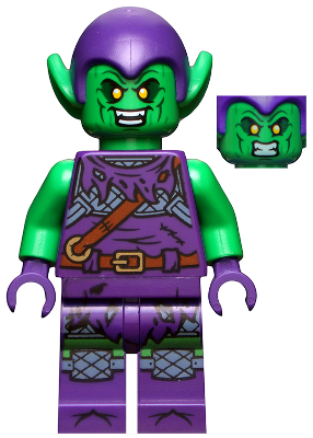 [M sh0695 (No Colour)] Green Goblin - Bright Green Skin, Dark Purple Outfit, Small Yellow Eyes, Printed Legs