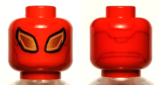 [P 3626pb2623 (Red)] Minifigure, Head Alien with Large Gold Eyes with Black Outline, Dark Red Lines on Back Pattern