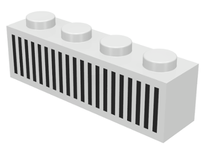 [P 3010p40 (White)] Brick 1 x 4 with Black Grille with 20 Vertical Lines Pattern