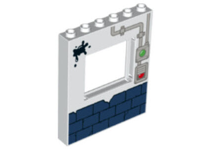 [P 15627pb014 (White)] Panel 1 x 6 x 6 with Window with Pipe, Dark Blue Brickwall and Oil Splash Pattern