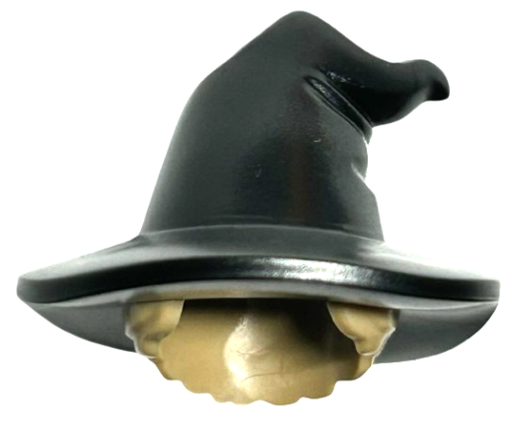 [P 73213pb01 (Dark Tan)] Minifigure, Hair Combo, Hair with Hat, Short with Molded Black Floppy Witch Hat Pattern