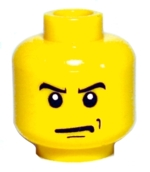 [P 3626px302 (Yellow)] Minifigure, Head Male Angry Eyebrows and Scowl, Black Chin and Left Cheek Dimples Pattern