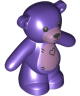 [P 98382pb010 (Dark Purple)] Teddy Bear with Black Eyes, Metallic Pink Muzzle and Stomach, Black Stitches and Heart Pattern