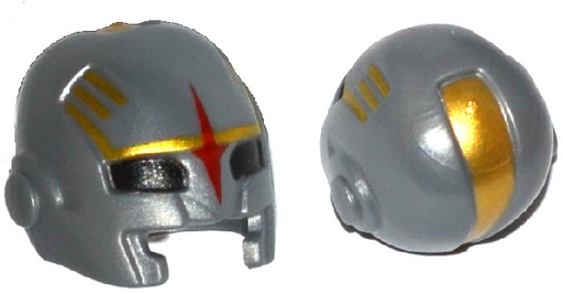 [P 17014pb01 (Flat Silver)] Minifigure, Headgear Helmet Space with Mouth Slit and with Black Eye Holes, Red Star and Gold Markings Pattern