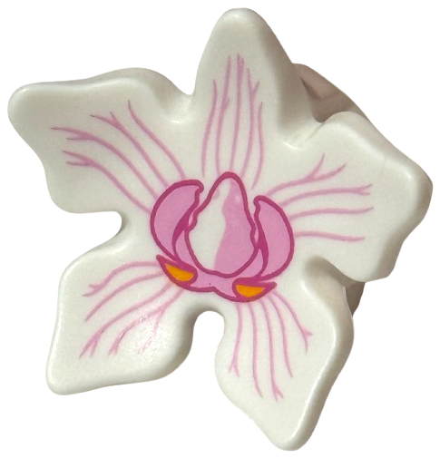 [P 54001pb02 (White)] Minifigure, Headgear Hood with 5 Large Petals with Bright Pink and Dark Pink Orchid Flower Pattern