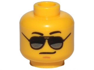 [P 3626pb1290 (Yellow)] Minifigure, Head Glasses with Black and Silver Sunglasses, Medium Nougat Chin Dimple, Smirk Pattern