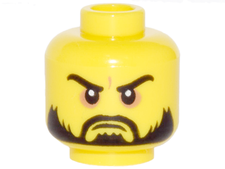 [P 3626pb0978 (Yellow)] Minifigure, Head Beard Black, Moustache, Arched Eyebrows, White Pupils, Grim Mouth Pattern